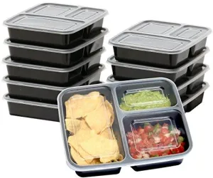 10 Pack - SimpleHouseware 3 Compartment Food Grade Meal Prep Storage Container Boxes (36 ounces)