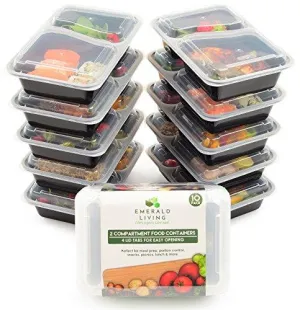 2 Compartment Bpa Free Meal Prep Containers. Reusable Plastic Food Storage Containers With Lids. Stackable Microwavable Freezer &Amp; Dishwasher Safe Lunch Box Container Set   Ebook [30 Oz]