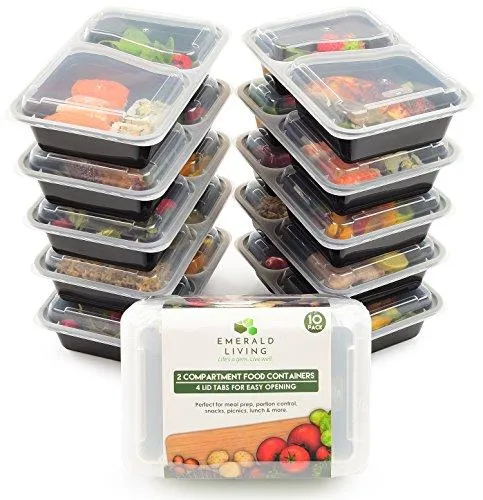 2 Compartment Bpa Free Meal Prep Containers. Reusable Plastic Food Storage Containers With Lids. Stackable Microwavable Freezer &Amp; Dishwasher Safe Lunch Box Container Set   Ebook [30 Oz]