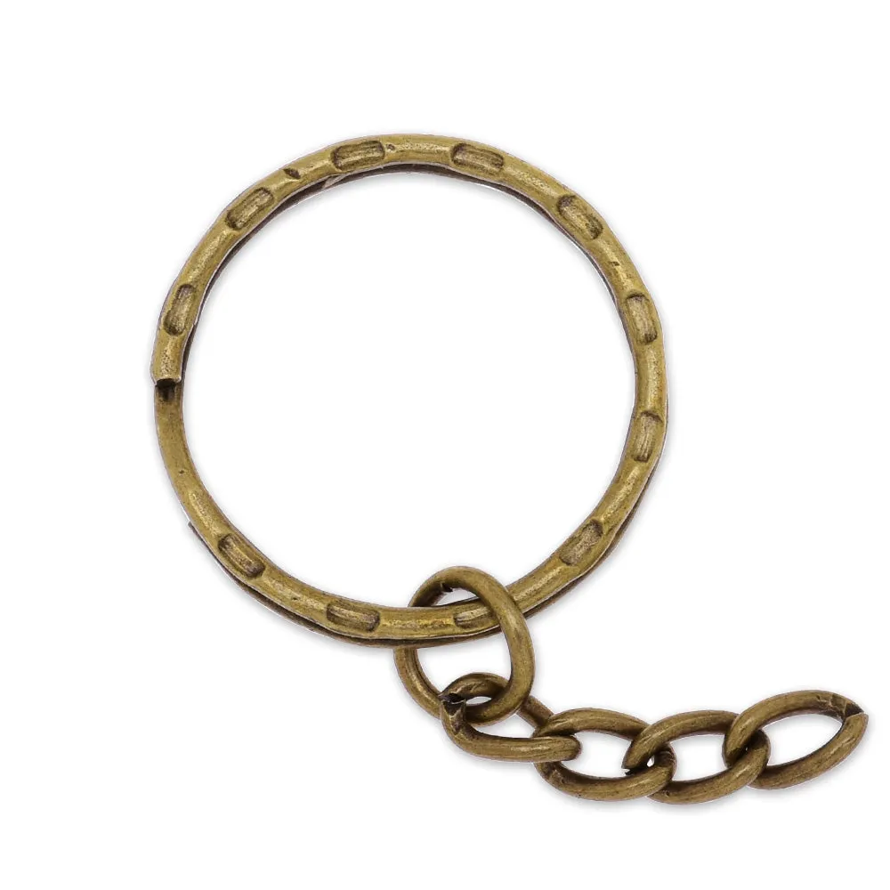 22mm Iron Keychain Rings with chain Key Clip Split Key Ring Findings Metal Charms wholesale antique bronze 50 pcs 10183608