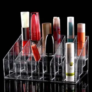 24 Trapezoid Clear Makeup Cosmetic Organizer Storage Lipstick Holder Case Stand Drop