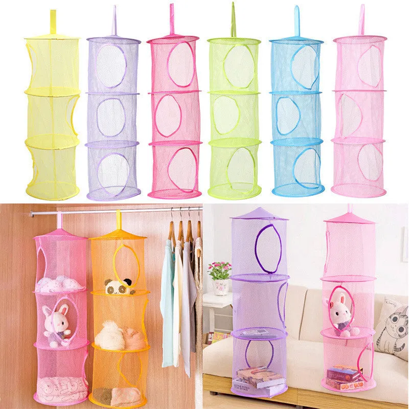 3 Shelf Hanging Storage Net Kids Toy Organizer Bag Bedroom Wall Door Closet Organizers Basket for Toys