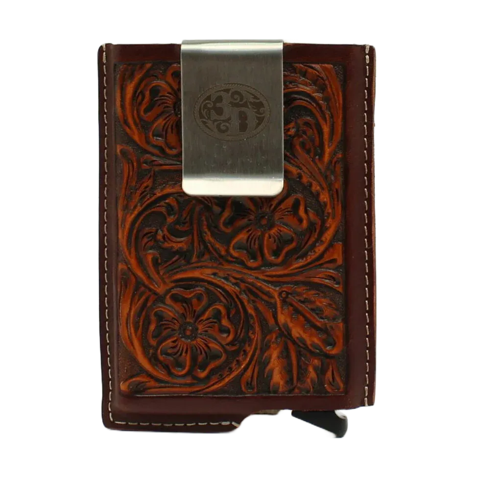 3D Belt Men's Leather Logo Tooled Brown Smart Wallet D250002602