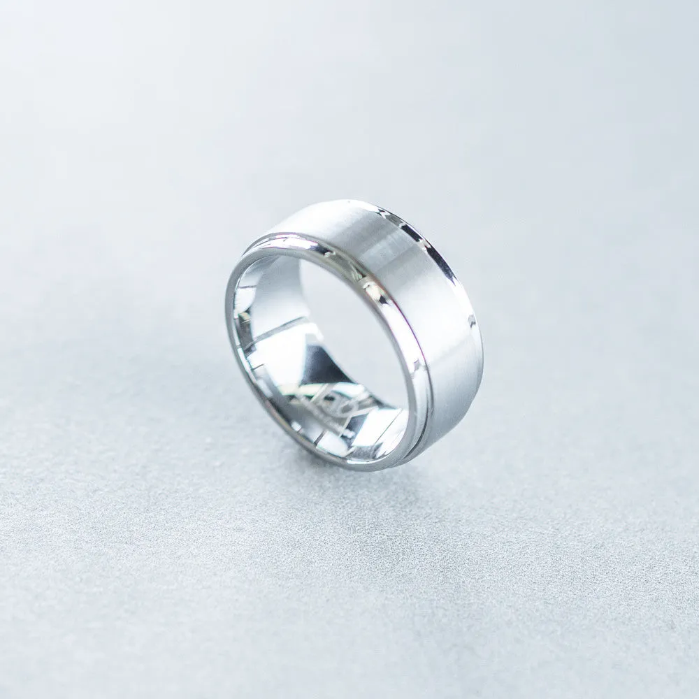 9mm Brushed Center Step Edge Tungsten Carbide Ring