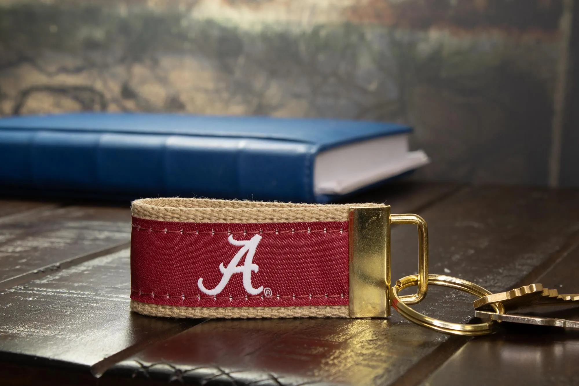 Alabama Crimson Tide Collegiate Woven Ribbon Key Chain. Alabama Key Fob. Alabama Gift. Crimson Tide Key Ring. Brass Clasp and O-Ring.
