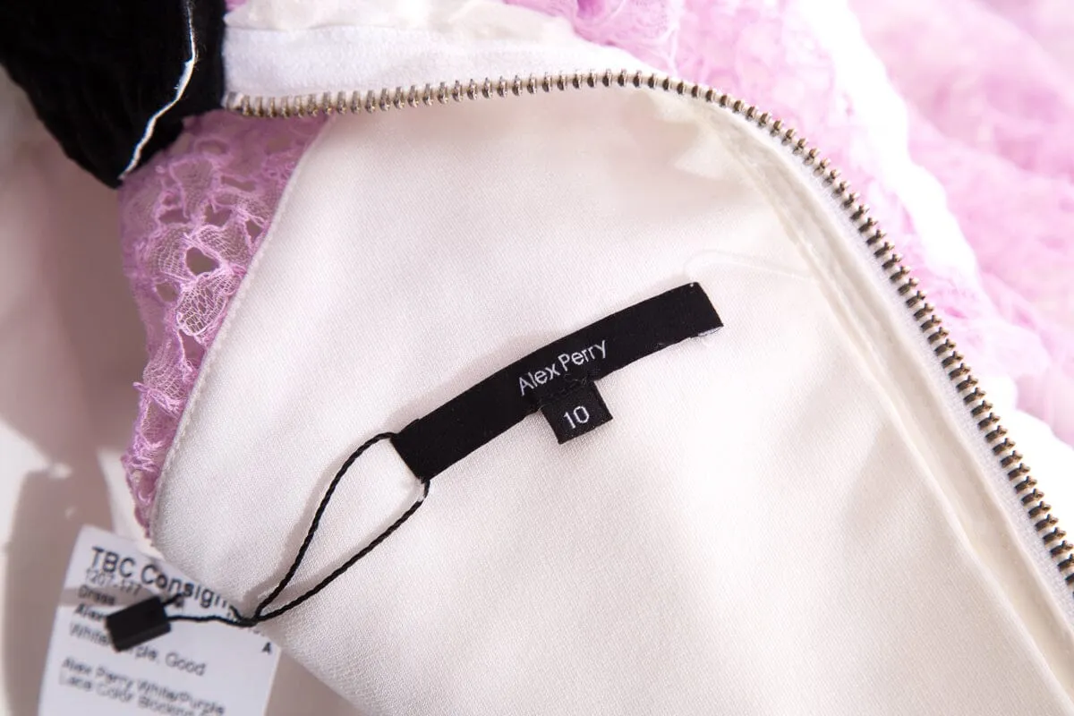 Alex Perry White & Purple Lace Color Block Dress SZ 10