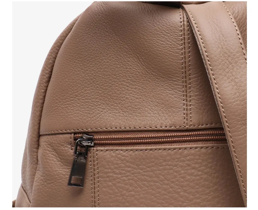 All Seasons Leather Dome Backpack for Women - Black/Taupe - One Size