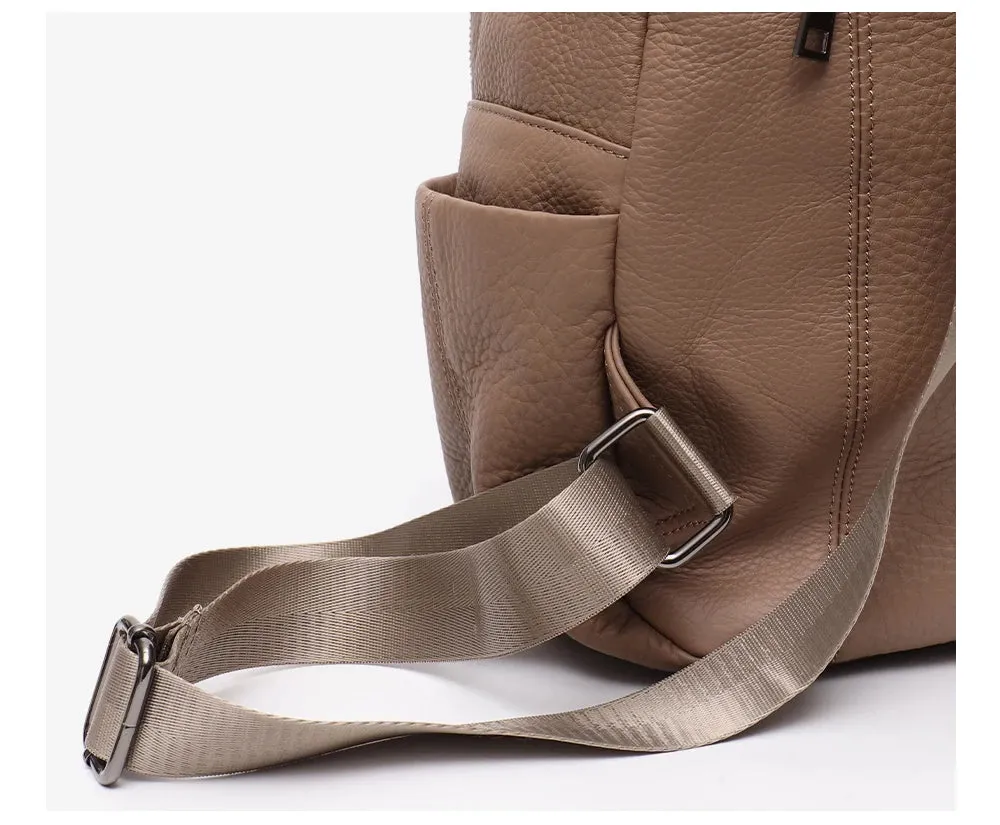 All Seasons Leather Dome Backpack for Women - Black/Taupe - One Size