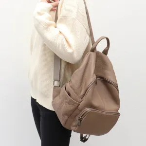 All Seasons Leather Dome Backpack for Women - Black/Taupe - One Size