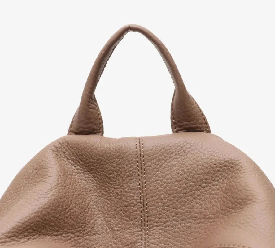 All Seasons Leather Dome Backpack for Women - Black/Taupe - One Size