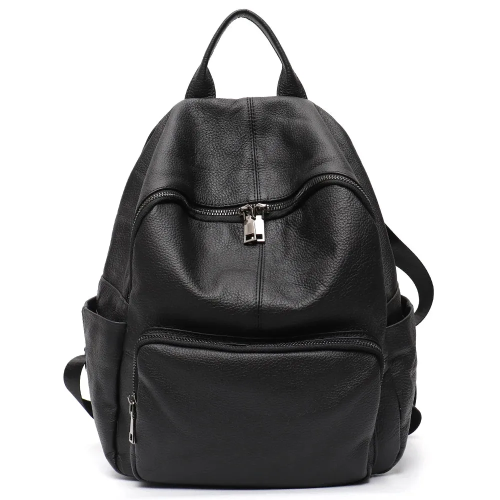 All Seasons Leather Dome Backpack for Women - Black/Taupe - One Size