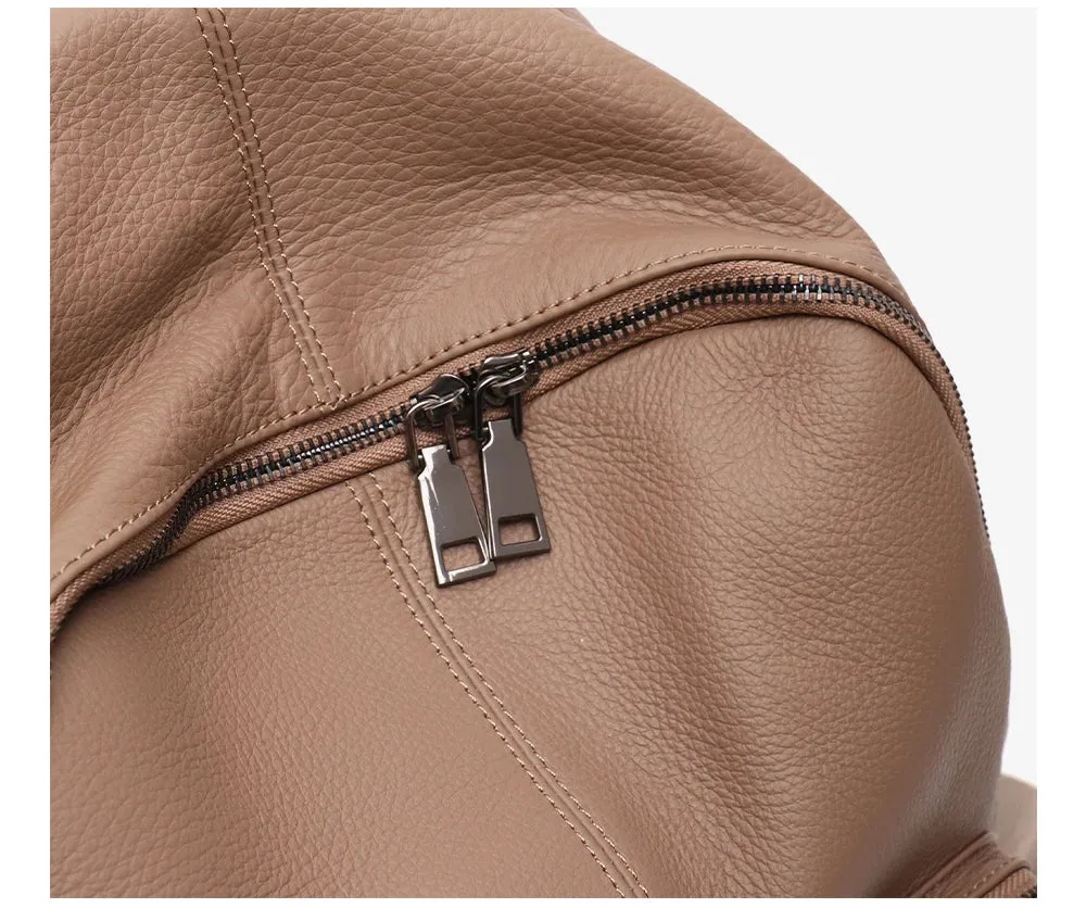 All Seasons Leather Dome Backpack for Women - Black/Taupe - One Size