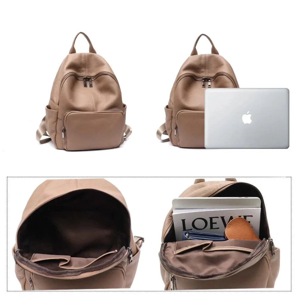All Seasons Leather Dome Backpack for Women - Black/Taupe - One Size