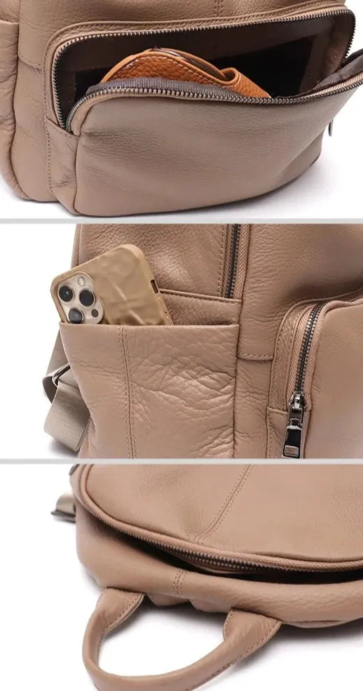 All Seasons Leather Dome Backpack for Women - Black/Taupe - One Size