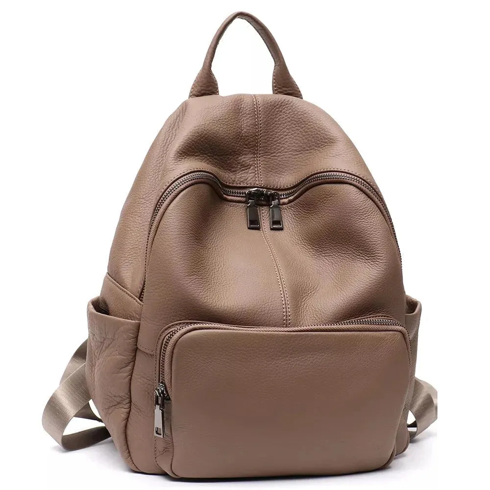 All Seasons Leather Dome Backpack for Women - Black/Taupe - One Size