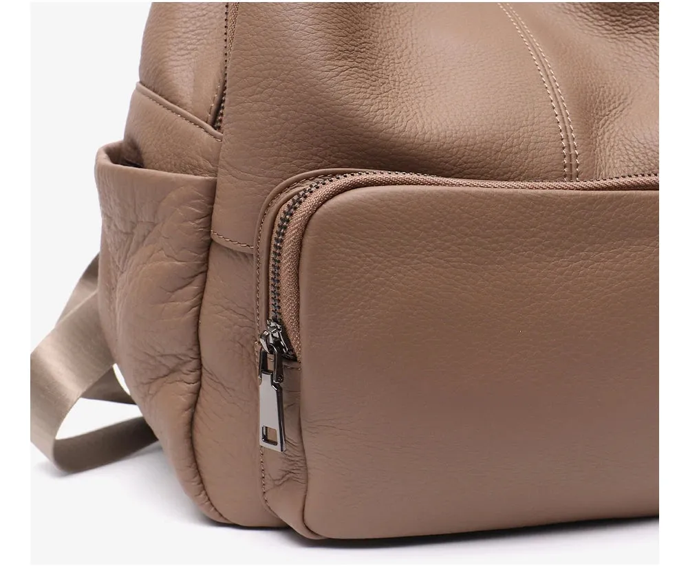 All Seasons Leather Dome Backpack for Women - Black/Taupe - One Size