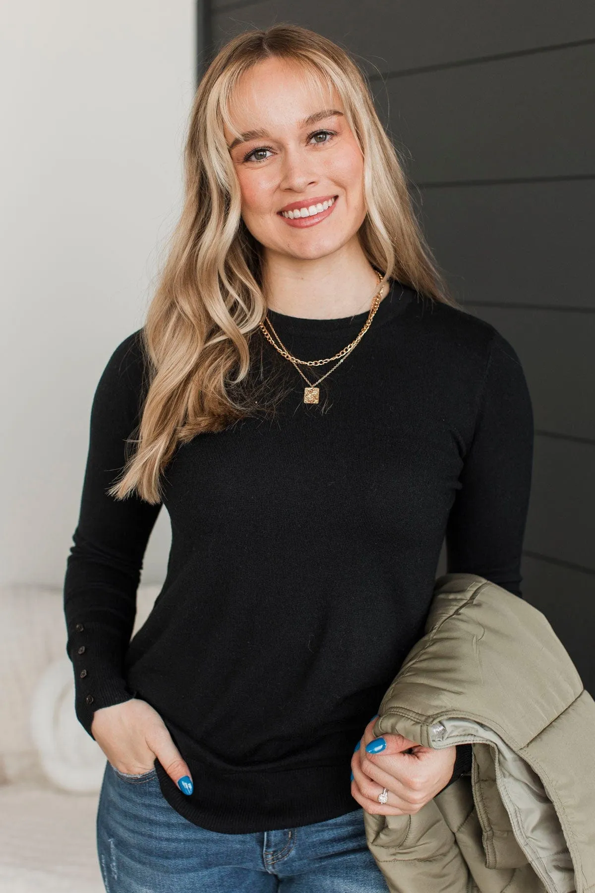 Amazing Moments Lightweight Knit Sweater- Black