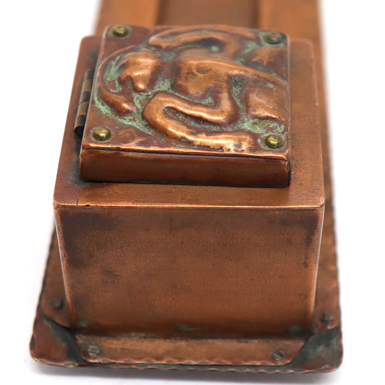 American Forest Craft Guild Arts and Crafts Hammered Copper Scarab Inkstand