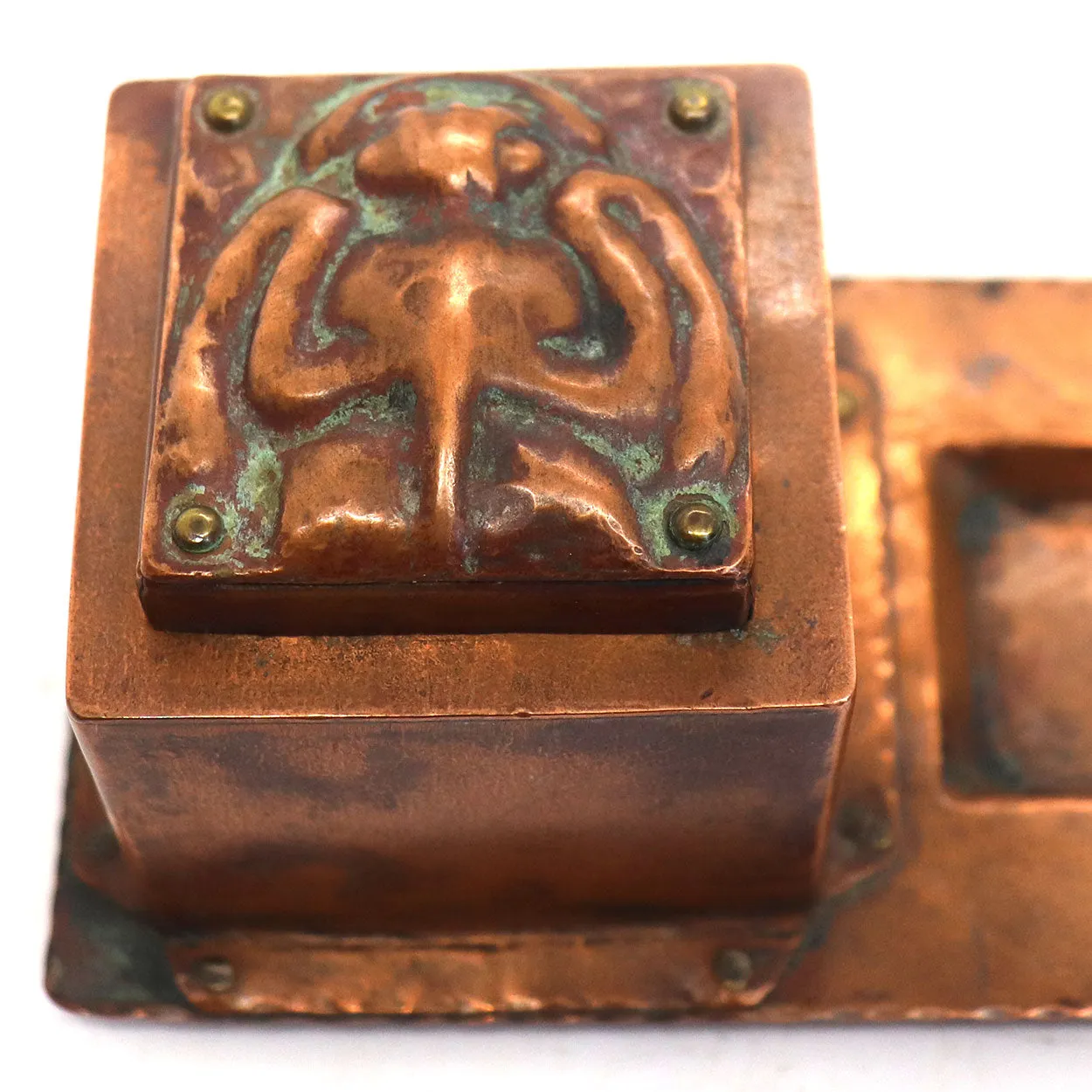 American Forest Craft Guild Arts and Crafts Hammered Copper Scarab Inkstand
