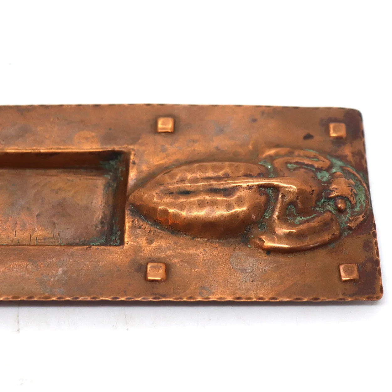 American Forest Craft Guild Arts and Crafts Hammered Copper Scarab Inkstand