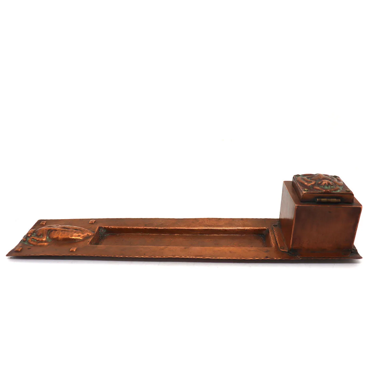 American Forest Craft Guild Arts and Crafts Hammered Copper Scarab Inkstand