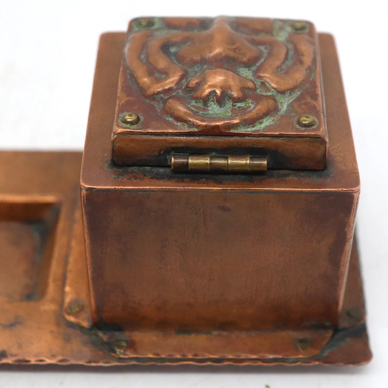 American Forest Craft Guild Arts and Crafts Hammered Copper Scarab Inkstand