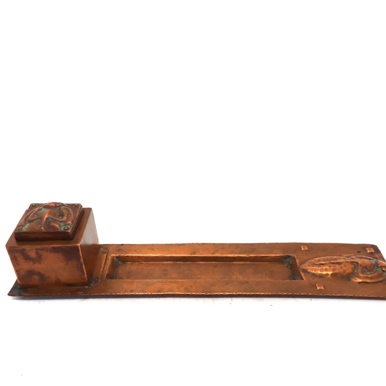 American Forest Craft Guild Arts and Crafts Hammered Copper Scarab Inkstand