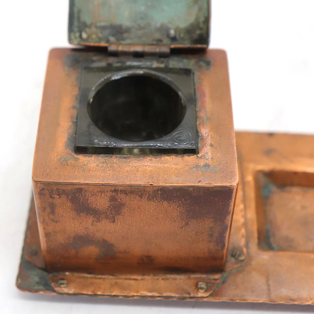 American Forest Craft Guild Arts and Crafts Hammered Copper Scarab Inkstand