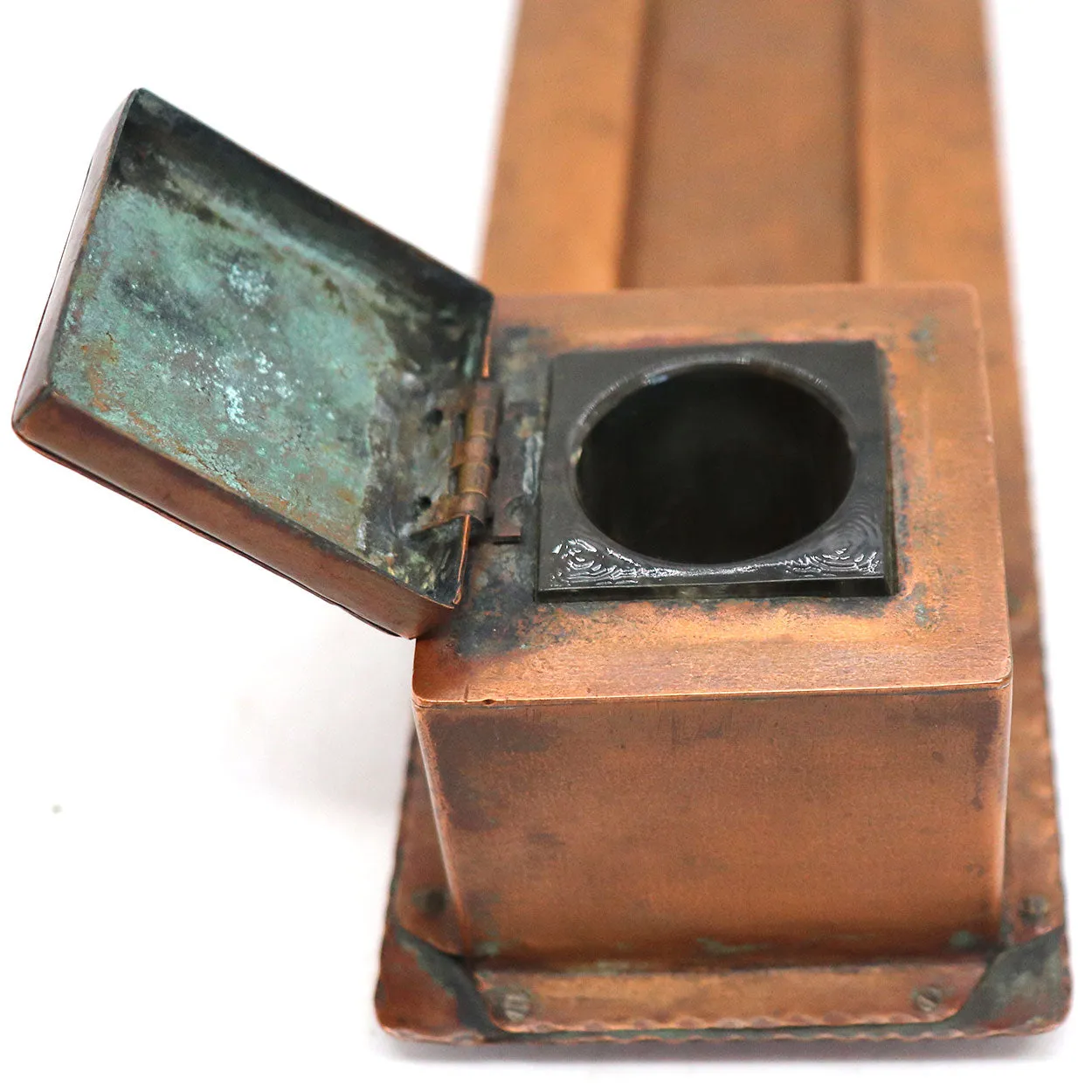 American Forest Craft Guild Arts and Crafts Hammered Copper Scarab Inkstand