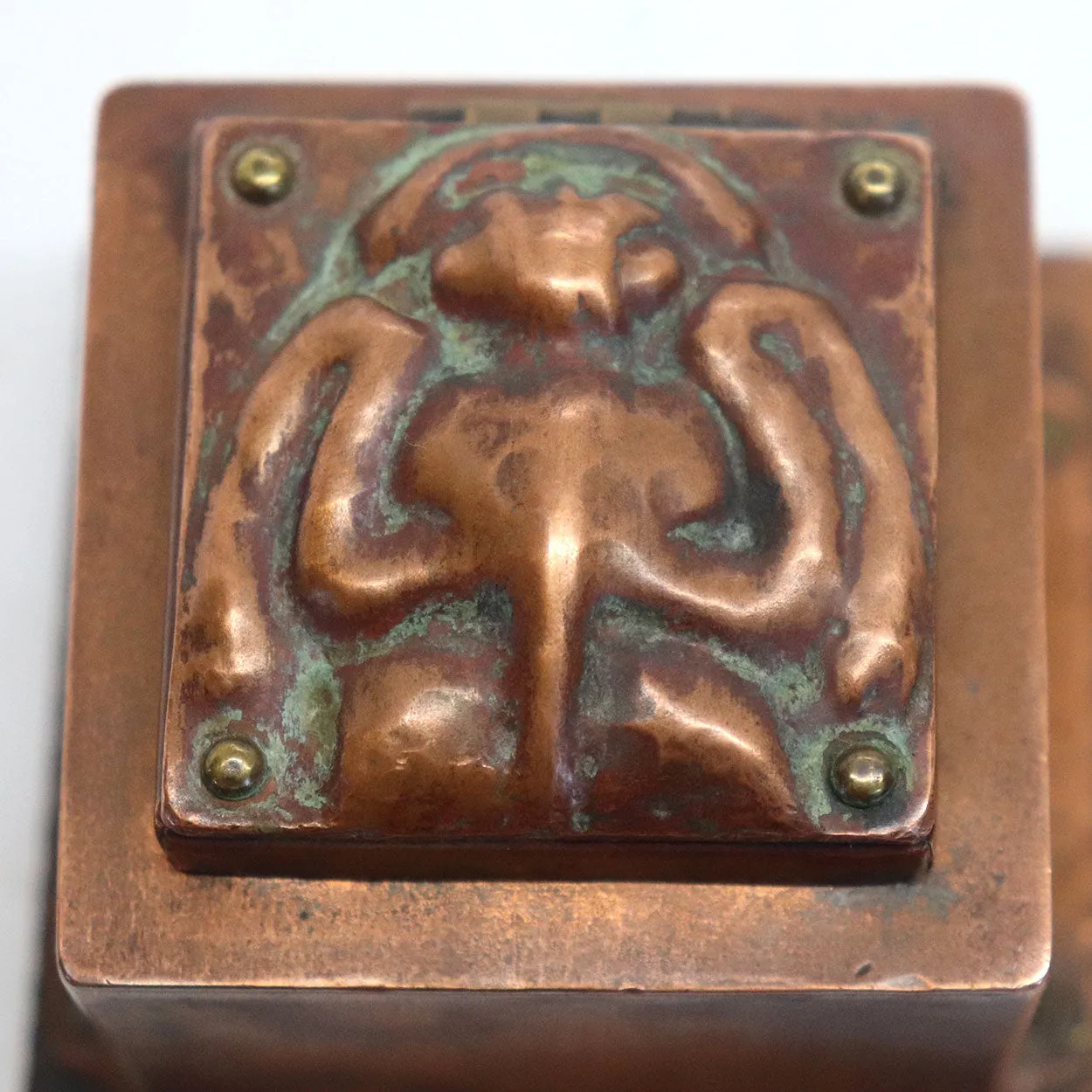 American Forest Craft Guild Arts and Crafts Hammered Copper Scarab Inkstand