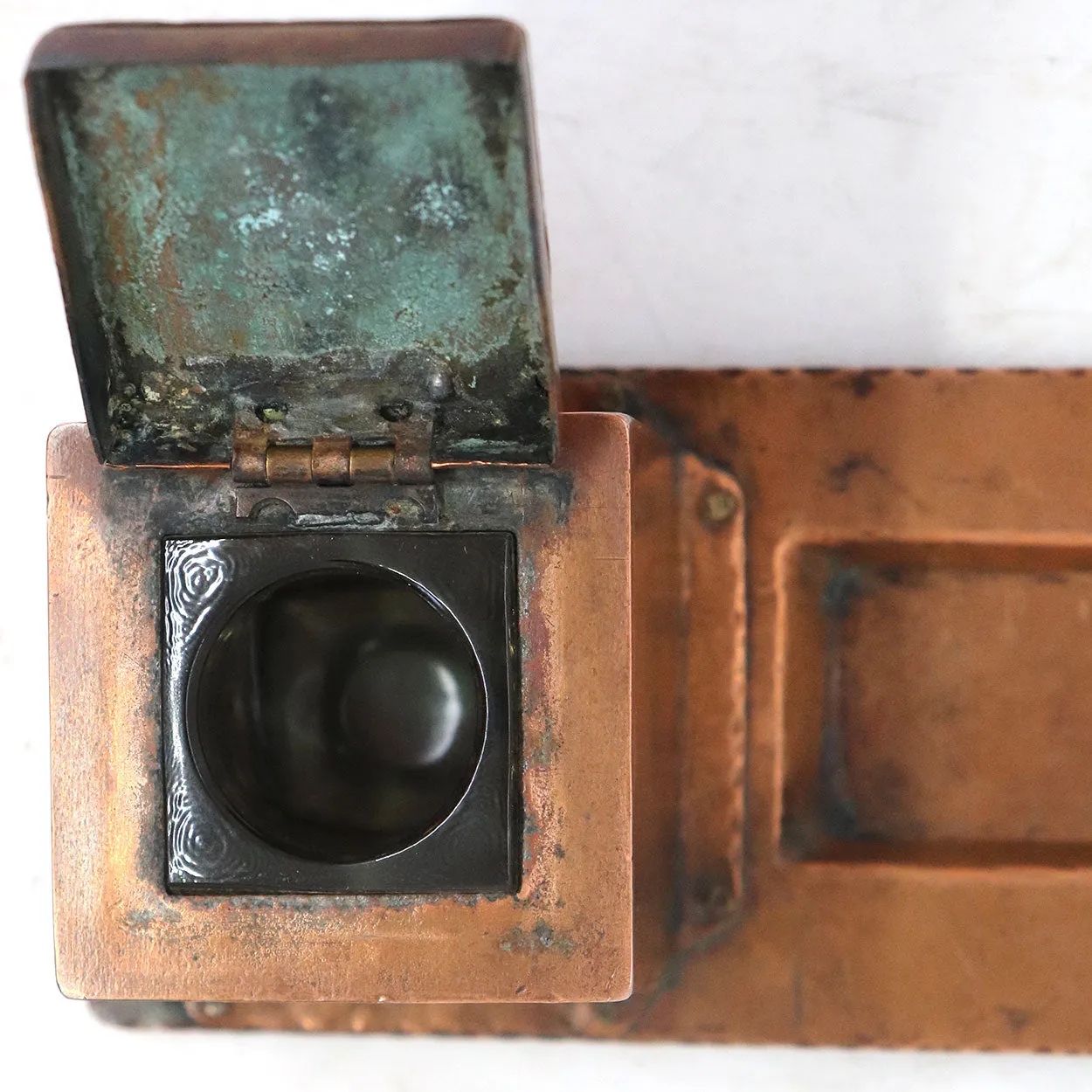 American Forest Craft Guild Arts and Crafts Hammered Copper Scarab Inkstand