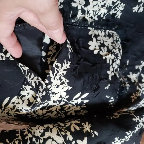 Anne Klein Midi Lightweight Coat Black &amp; Cream Floral Print Size 6
