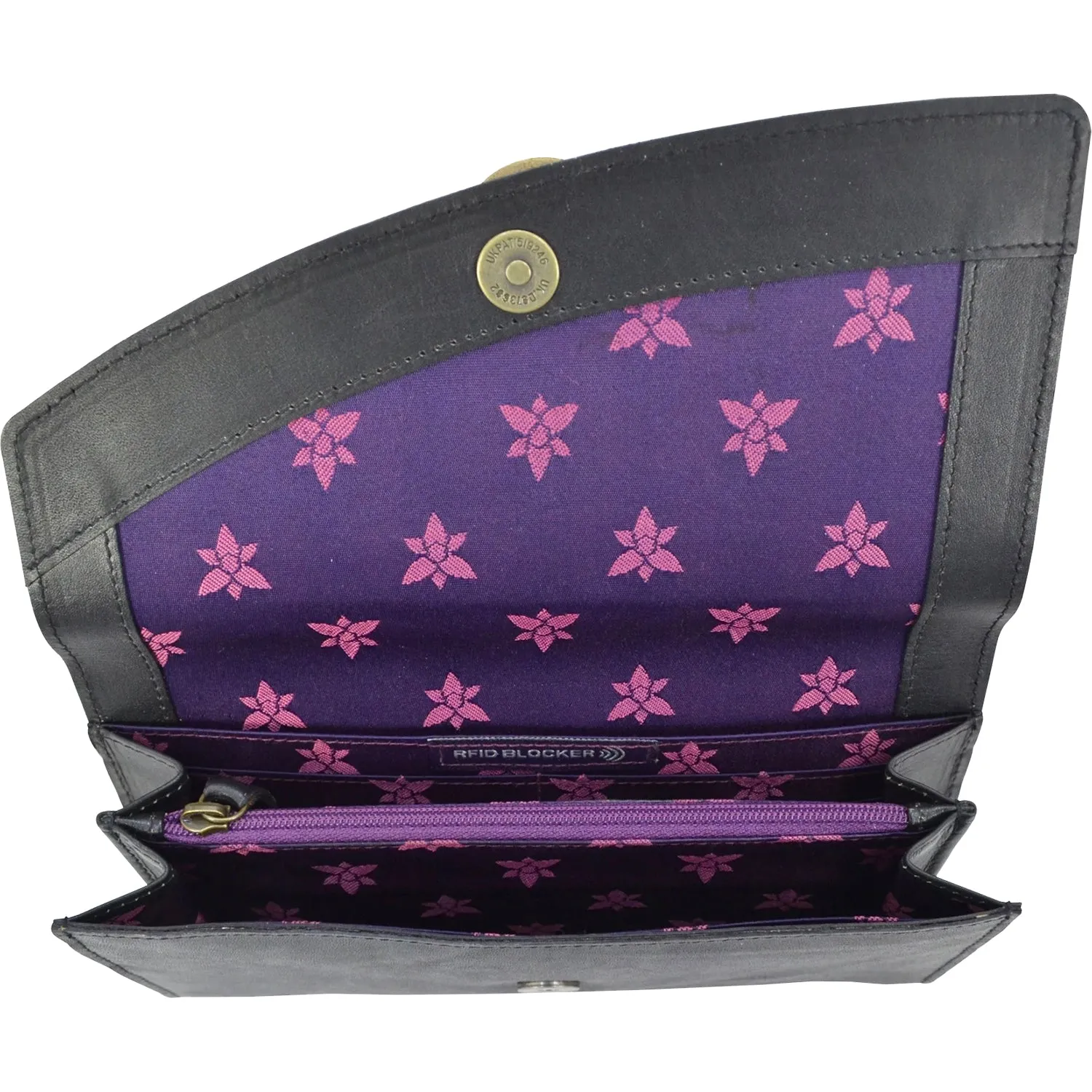Anuschka Accordion Flap Wallet Hummingbird Black Leather