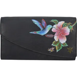 Anuschka Accordion Flap Wallet Hummingbird Black Leather