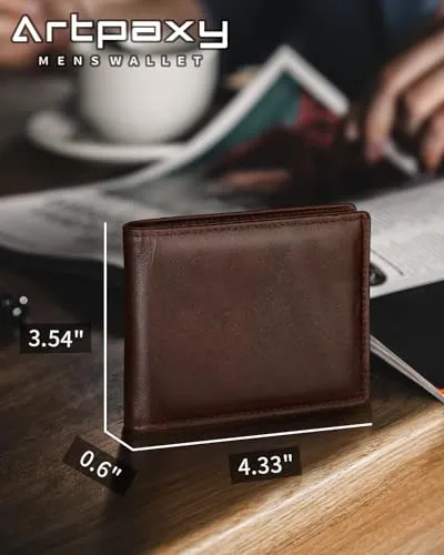 Artpaxy Mens Wallet Bifold Genuine Leather RFID Blocking Wallet for Men, 1 ID Window 13 Card Holders, Gift Box
