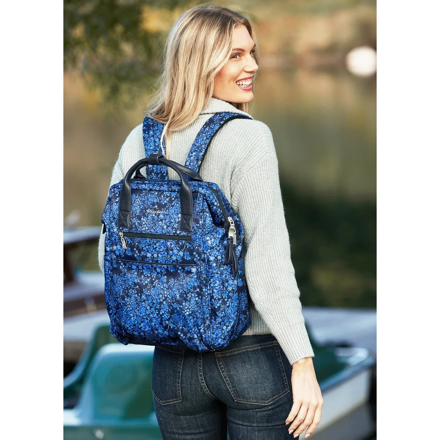 Baggallini Soho Backpack Grey Camo Nylon