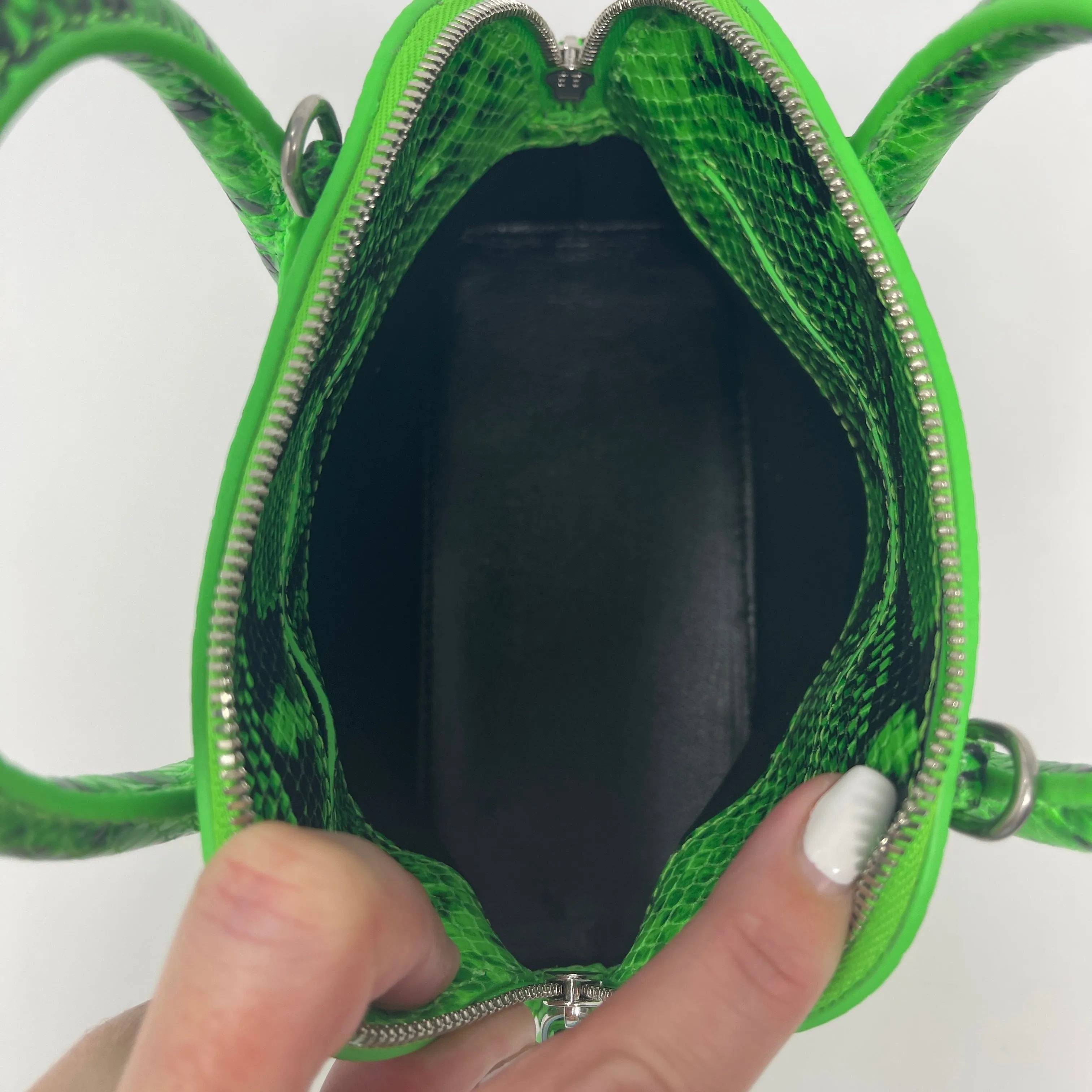 Balenciaga Small Ville AJ Snake Embossed Leather Satchel In Fluo Green