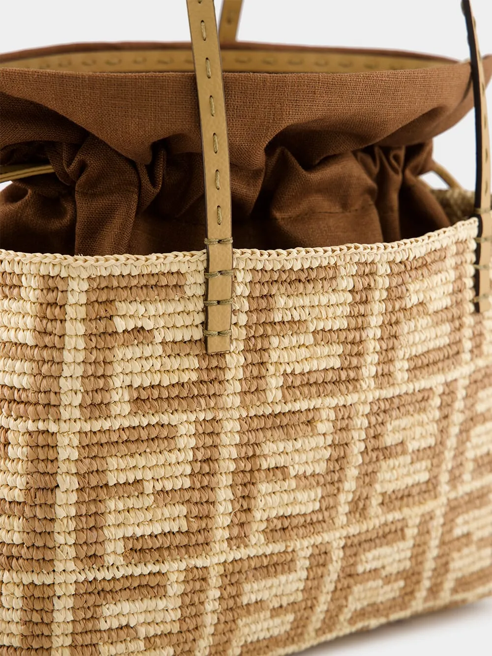 Beige Raffia Crochet Shopper Bag