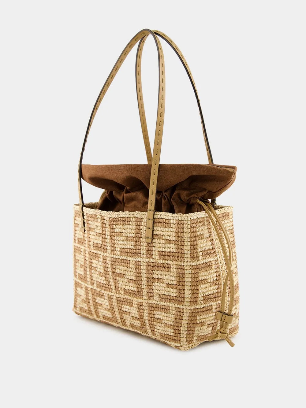 Beige Raffia Crochet Shopper Bag