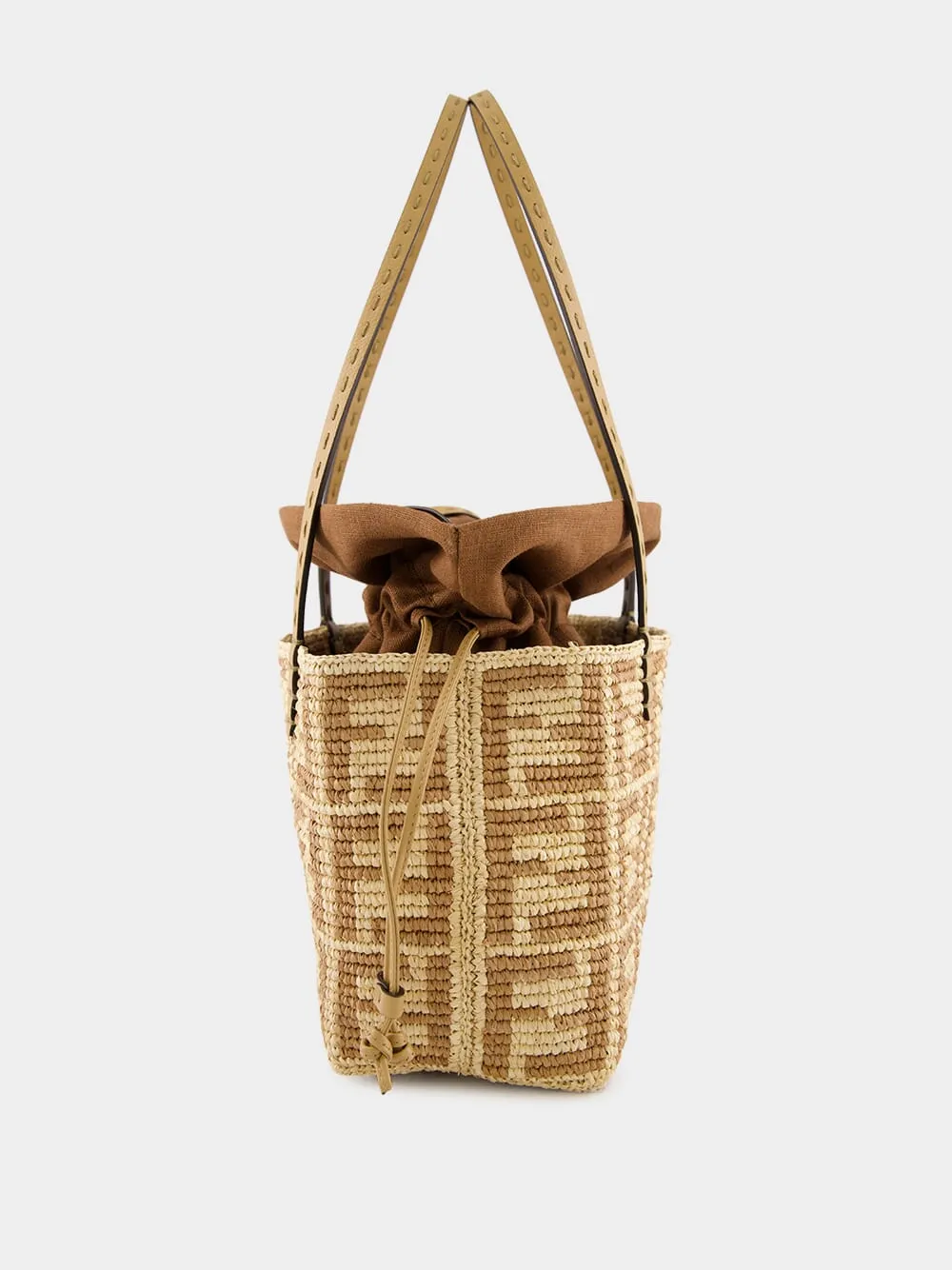 Beige Raffia Crochet Shopper Bag