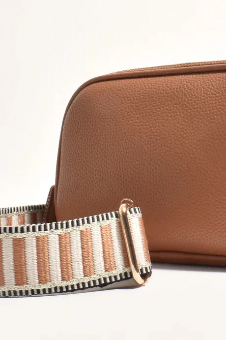 BELLA STRIPED WEBBING CAMERA BAG (TAN)