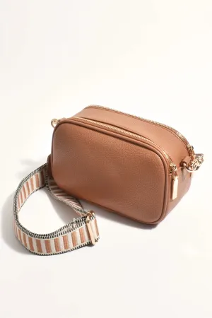 BELLA STRIPED WEBBING CAMERA BAG (TAN)