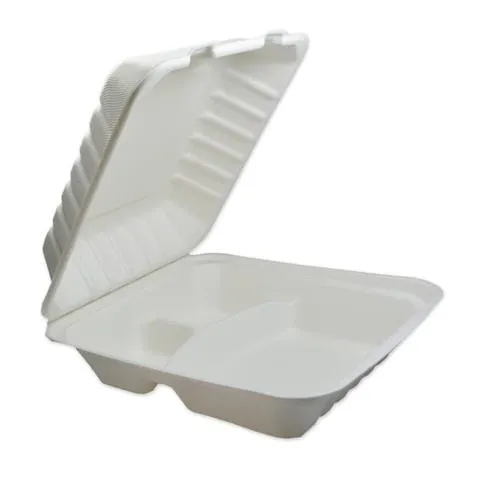 Biopack 3 Compartment Box 50 Units, Ideal for both hot and cold foods - 417197