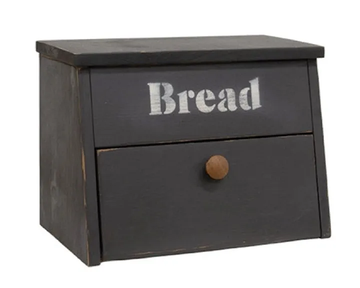 Black wooden bread box with compartment