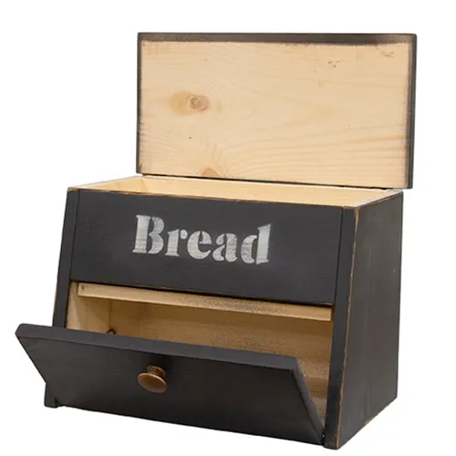Black wooden bread box with compartment