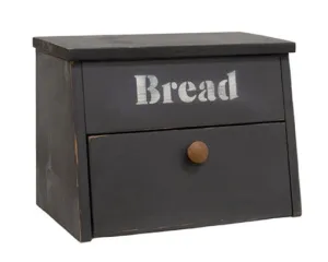Black wooden bread box with compartment