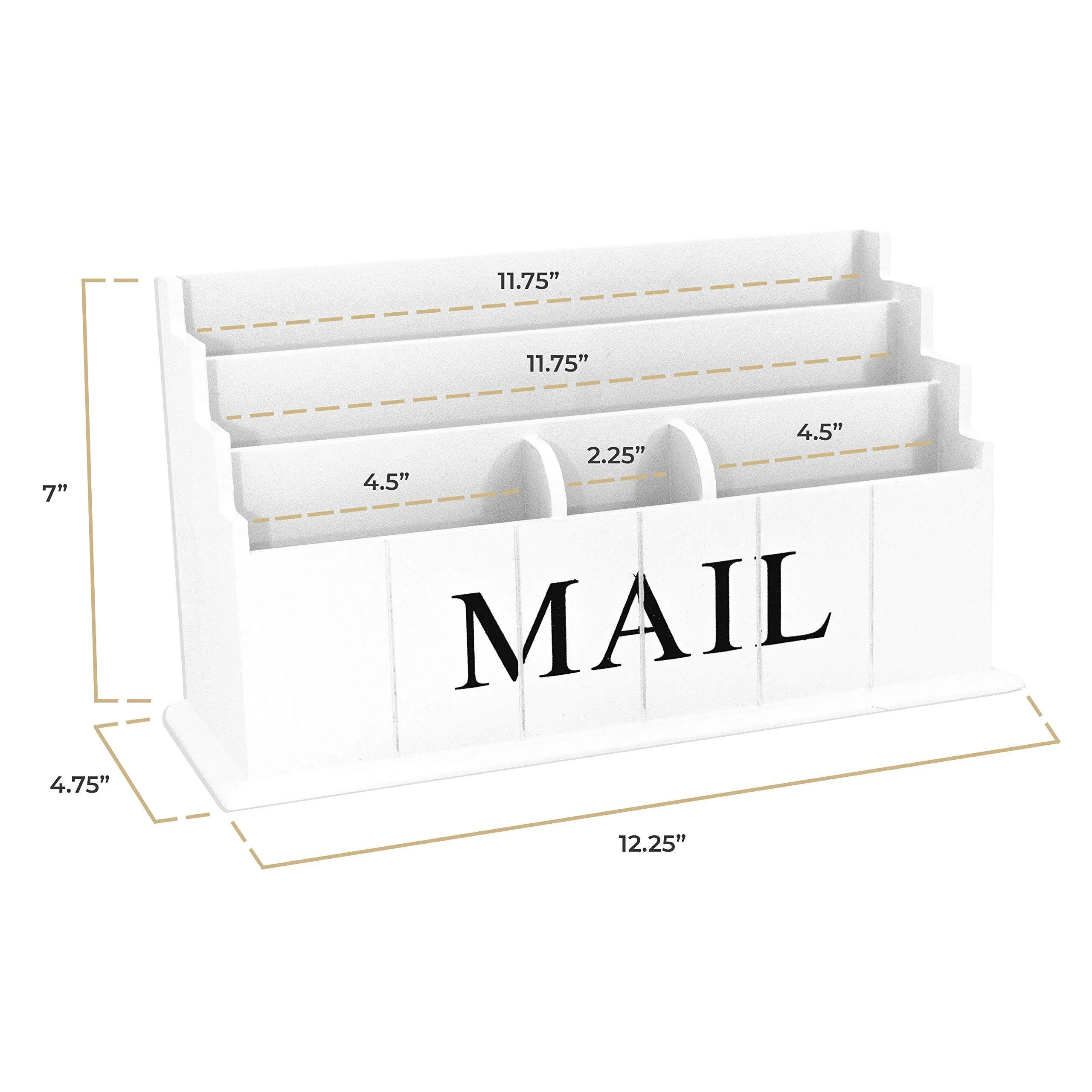 Blu Monaco White Wooden Mail Organizer - 3 Tier White Desk Organizer - Rustic Country Mail Sorter - Kitchen Counter Organizer Mail Holder