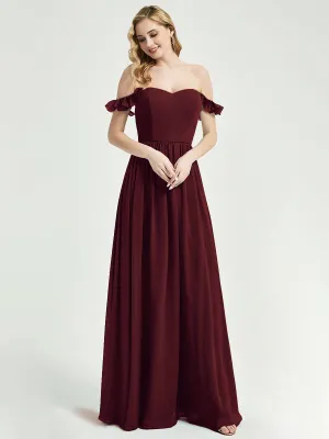 Burgundy 3 In 1 Detachable Straps Convertible Chiffon Bridesmaid Dress