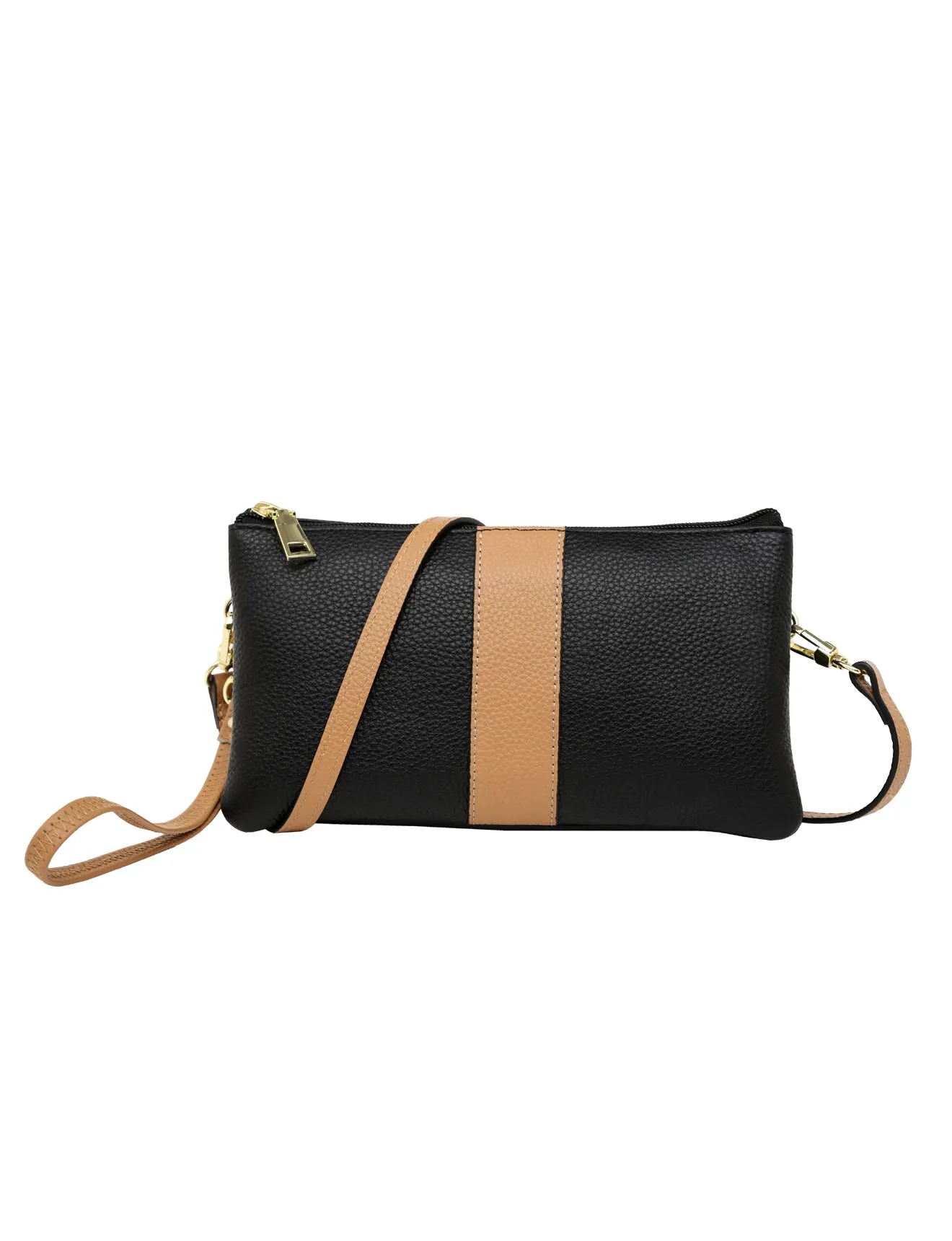 CANDICE LEATHER WALLET WITH SHOULDER STRAP- E1-0809-BLK/CAM