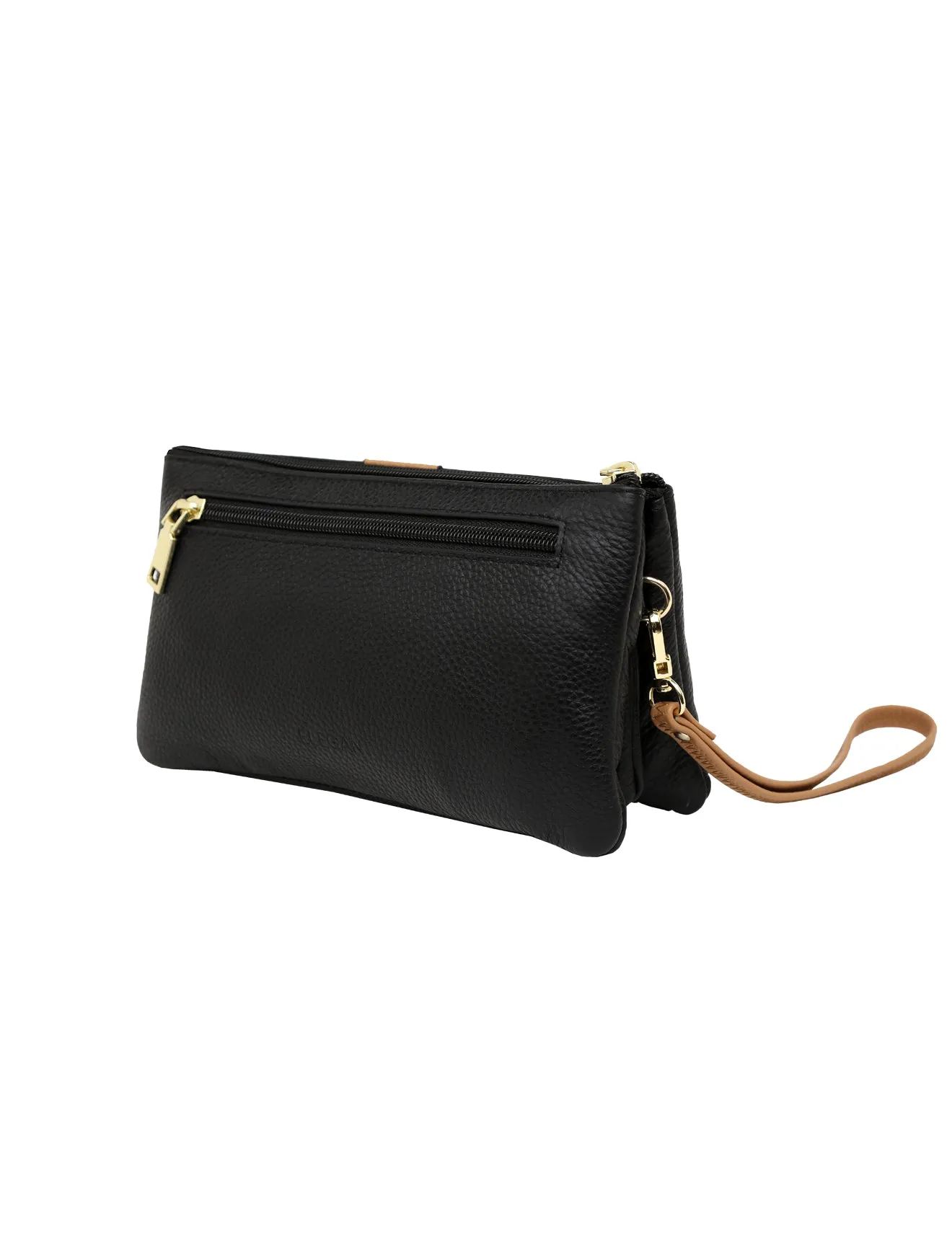 CANDICE LEATHER WALLET WITH SHOULDER STRAP- E1-0809-BLK/CAM